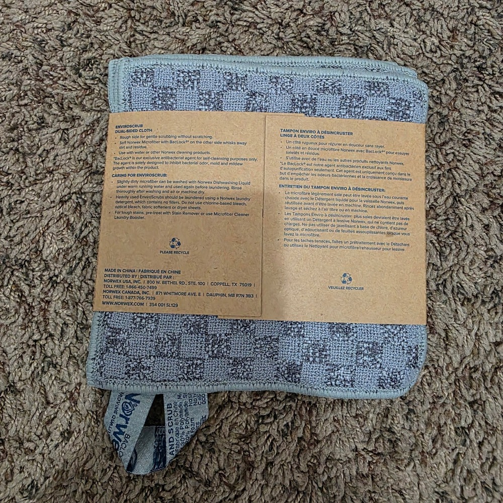 Norwex EnviroScrub 3 Set Graphite Gray Dual Side Microfiber Scrub Cloth BacLock - Picture 3 of 5
